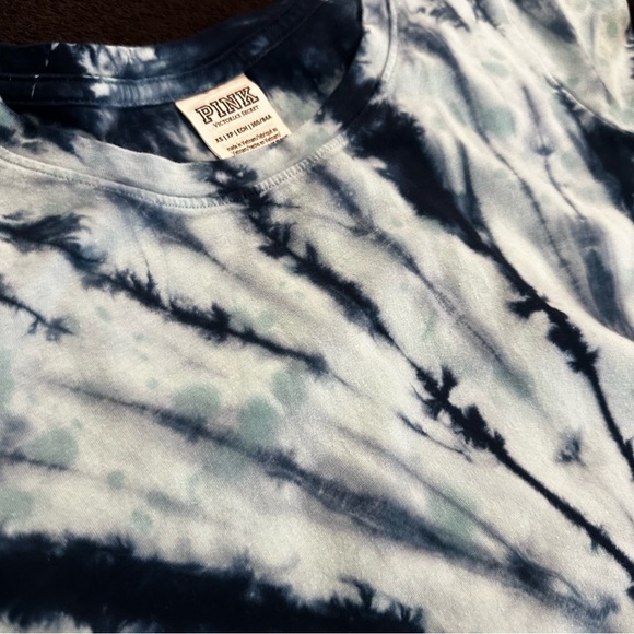 Victoria’s Secret PINK Blue Tie-Dye Ruched T-Shirt Y2K Style XS - Picture 5 of 12